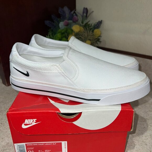 Womens Nike Court Legacy Slip-On Sneakers White Canvas Size 9.5 New With Box Cas - Picture 5 of 13